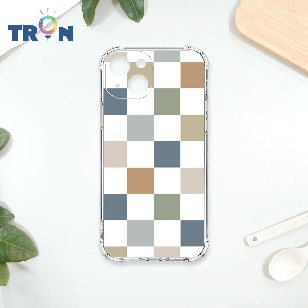  TRON IPhone 14 莫蘭迪色簡約格子A款 四角防摔殼 手機殼