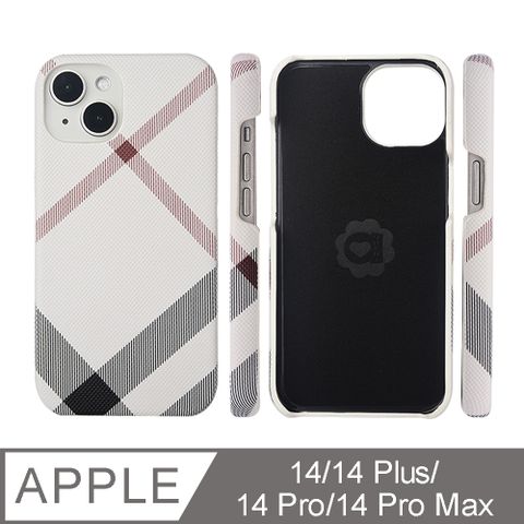 Aguchi 亞古奇 iPhone 14/14 Pro/14 Plus/14 Pro Max 英倫格紋氣質背蓋手機殼/保護殼-白色