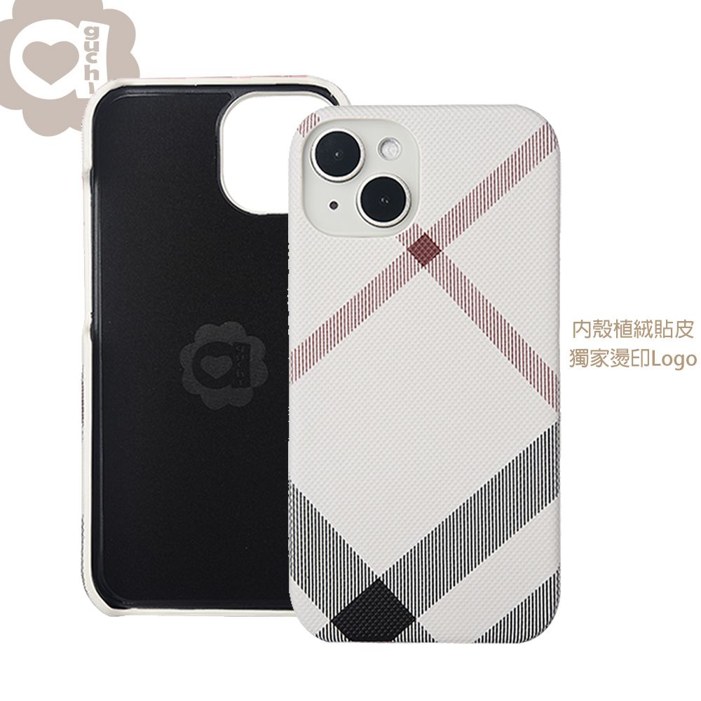 Aguchi 亞古奇 iPhone 14/14 Pro/14 Plus/14 Pro Max 英倫格紋氣質背蓋手機殼/保護殼-白色