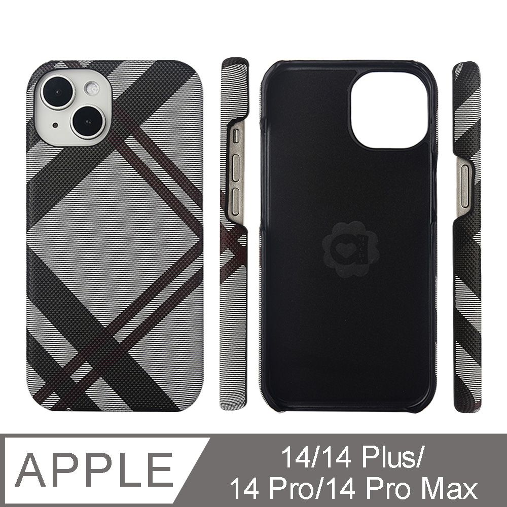 Aguchi 亞古奇  iPhone 14/14 Pro/14 Plus/14 Pro Max 英倫格紋氣質背蓋手機殼/保護殼-灰黑 獨家限量發行