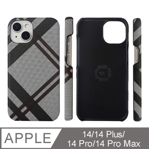 Aguchi 亞古奇 iPhone 14/14 Pro/14 Plus/14 Pro Max 英倫格紋氣質背蓋手機殼/保護殼-灰黑