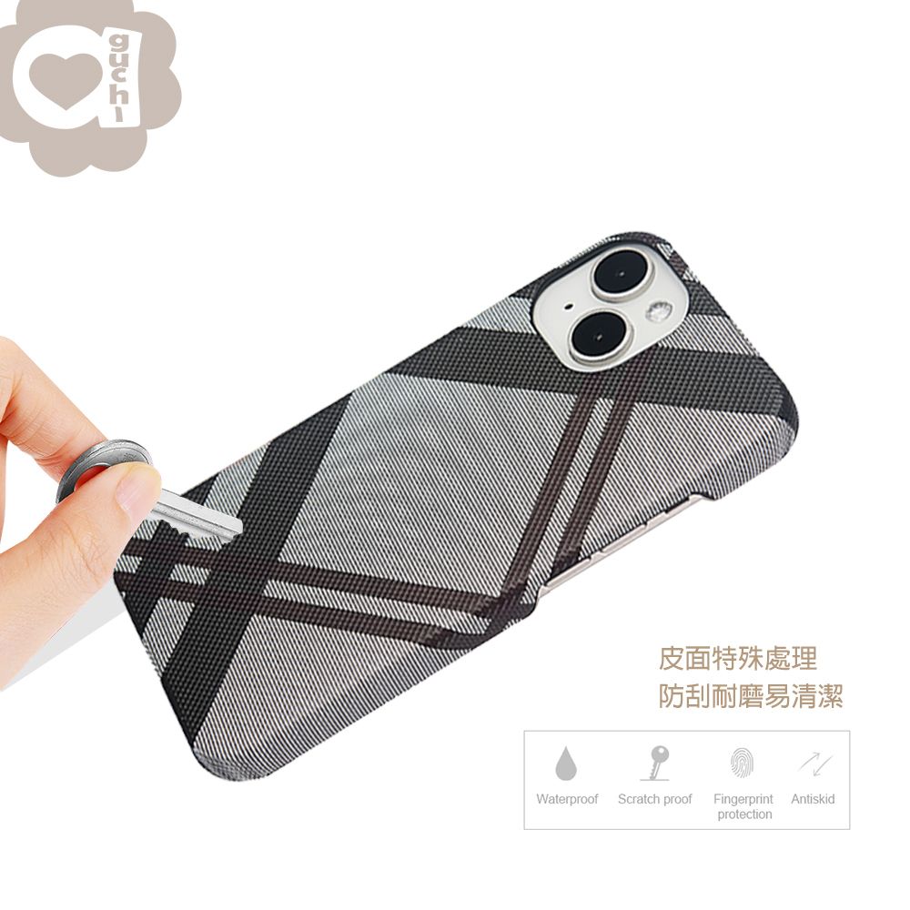Aguchi 亞古奇  iPhone 14/14 Pro/14 Plus/14 Pro Max 英倫格紋氣質背蓋手機殼/保護殼-灰黑 獨家限量發行