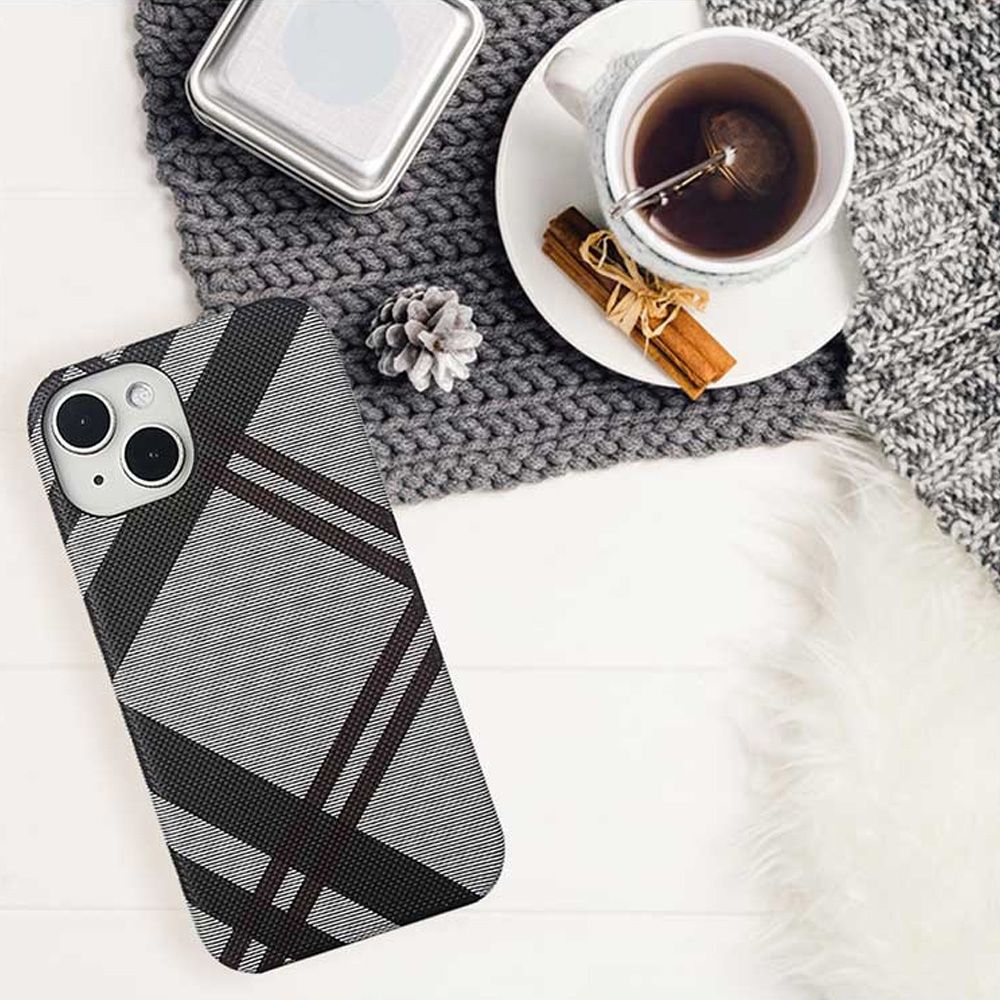 Aguchi 亞古奇  iPhone 14/14 Pro/14 Plus/14 Pro Max 英倫格紋氣質背蓋手機殼/保護殼-灰黑 獨家限量發行