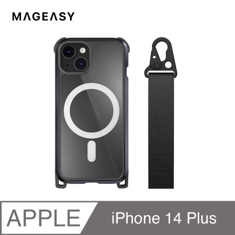 MAGEASYOdyssey+ M 磁吸掛繩軍規防摔手機殼iPhone 14 Plus 6.7吋 金屬黑/神秘黑(支援MagSafe)
