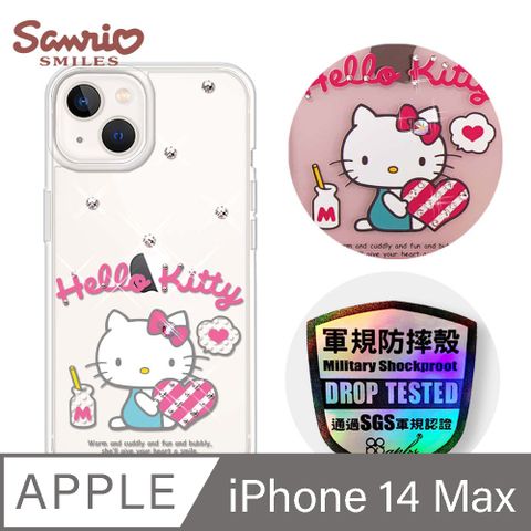 APBS 三麗鷗 Kitty iPhone 14 Plus 6.7吋輕薄軍規防摔彩鑽手機殼-凱蒂愛你唷