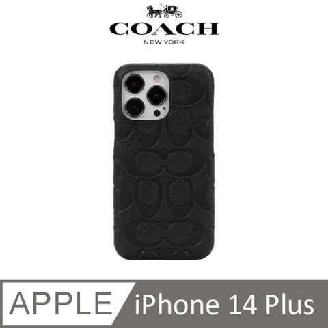 COACH 蔻馳 iPhone 14 Plus 精品真皮手機殼 黑色經典大C