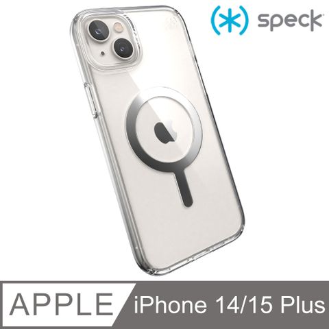 Speck iPhone 14 Plus/15 Plus (6.7吋) Presidio Perfect-Clear MagSafe 銀色磁吸透明防摔殼