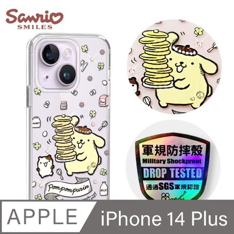 APBS 三麗鷗 iPhone 14 Plus 6.7吋輕薄軍規防摔彩鑽手機殼-鬆餅布丁狗