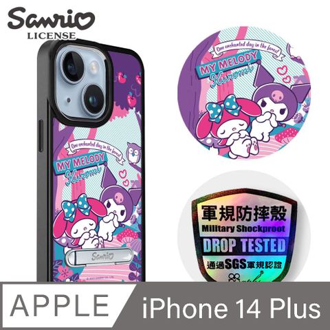 APBS 三麗鷗 iPhone 14 Plus 6.7吋軍規防摔鋁合金鏡頭框立架手機殼-森林美樂蒂-黑框