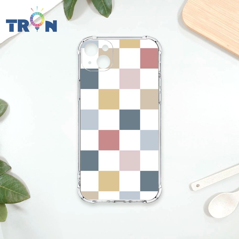  TRON IPhone 14 PLUS 莫蘭迪色簡約格子A款 四角防摔殼 手機殼