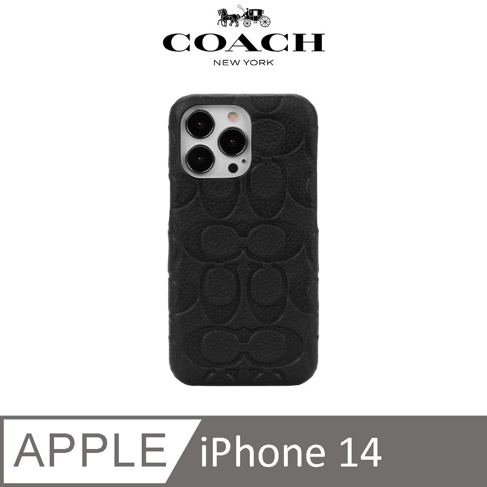 COACH 蔻馳  iPhone 14 精品真皮手機殼 黑色經典大C (i13 6.1吋可共用)