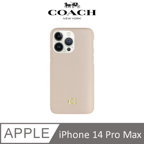 【COACH】iPhone 14 Pro Max 精品真皮手機殼 粉白色經典大C