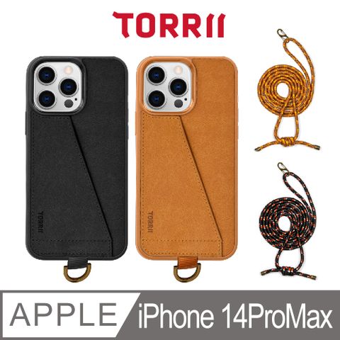 Torrii Koala iPhone 14 Pro Max 掛繩皮革手機殼-(黑/棕)