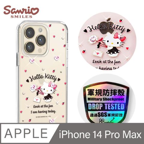 APBS 三麗鷗 iPhone 14 Pro Max 6.7吋輕薄軍規防摔彩鑽手機殼-情書凱蒂