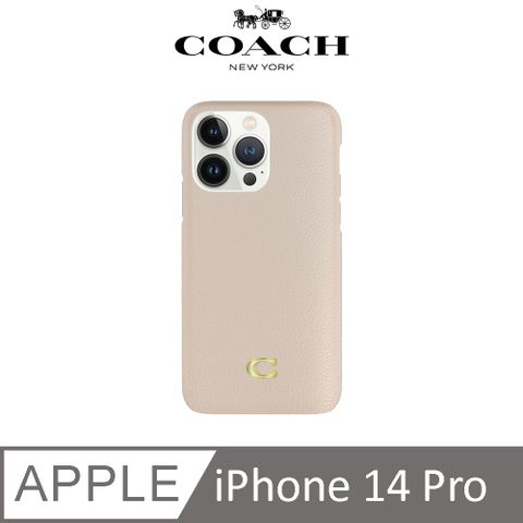 COACH 蔻馳 iPhone 14 Pro 精品真皮手機殼 粉白色經典大C