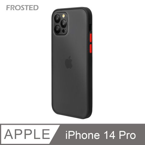 【個性撞色防摔】iPhone14 Pro 手機殼 i14 Pro 親膚手感 鏡頭加高 不留指紋(黑+紅鍵)