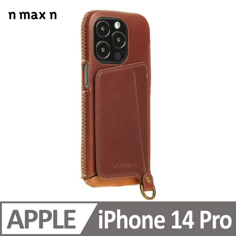 【n max n 台灣設計品牌】iPhone14 Pro 經典系列附皮革手腕帶 全包覆站立架手機套-巧克力