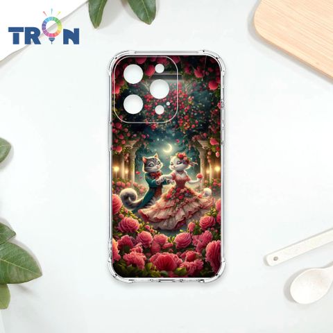 TRON IPhone 14 PRO 月光下玫瑰庭園跳舞的貓咪 四角防摔殼 手機殼