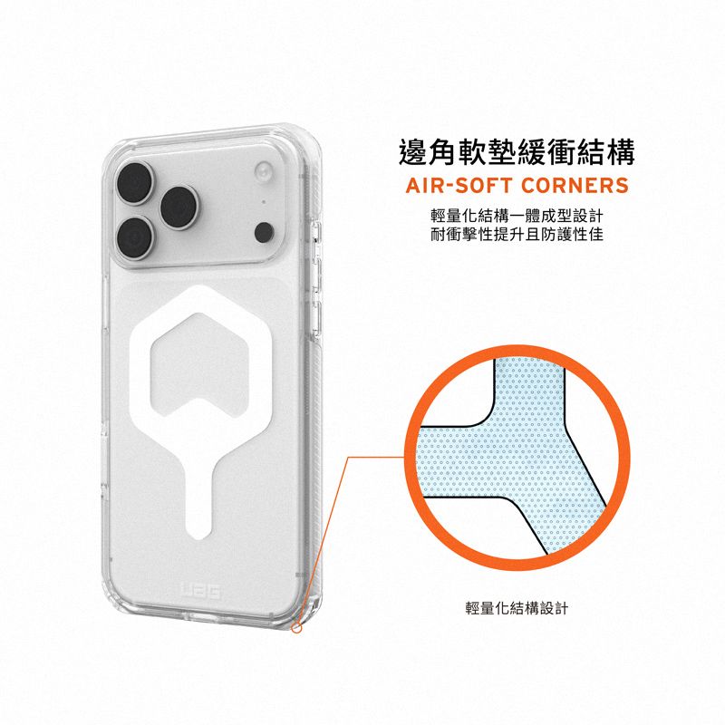 邊角軟墊緩衝結構AIR-SOFT CORNERS輕量化結構一體成型設計耐衝擊性提升且防護性佳輕量化結構設計