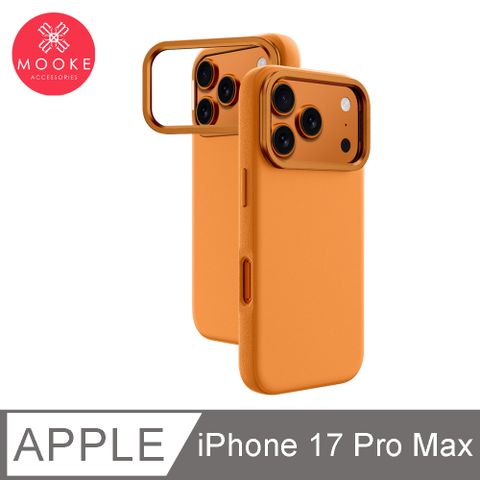Mooke iPhone 17 Pro Max Nappa皮革支架保護殼-橘色