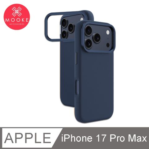 Mooke iPhone 17 Pro Max Nappa皮革支架保護殼-藍色