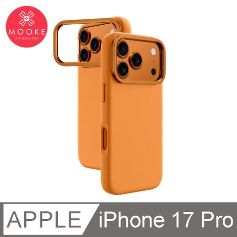 Mooke iPhone 17 Pro Nappa皮革支架保護殼-橘色