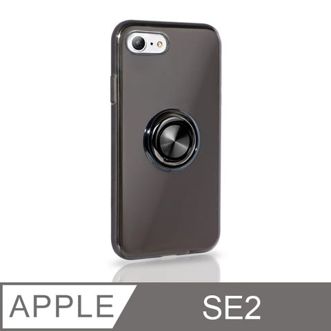 《指環支架空壓殼》iPhone SE (第二代) iPhone SE2 手機殼 防摔 SE2 保護殼 磁吸式 手機支架 軟殼(透黑)支架360°自由調整