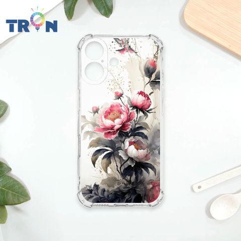 TRON iPhone 16 古風水墨畫紅牡丹花 四角防摔殼 手機殼