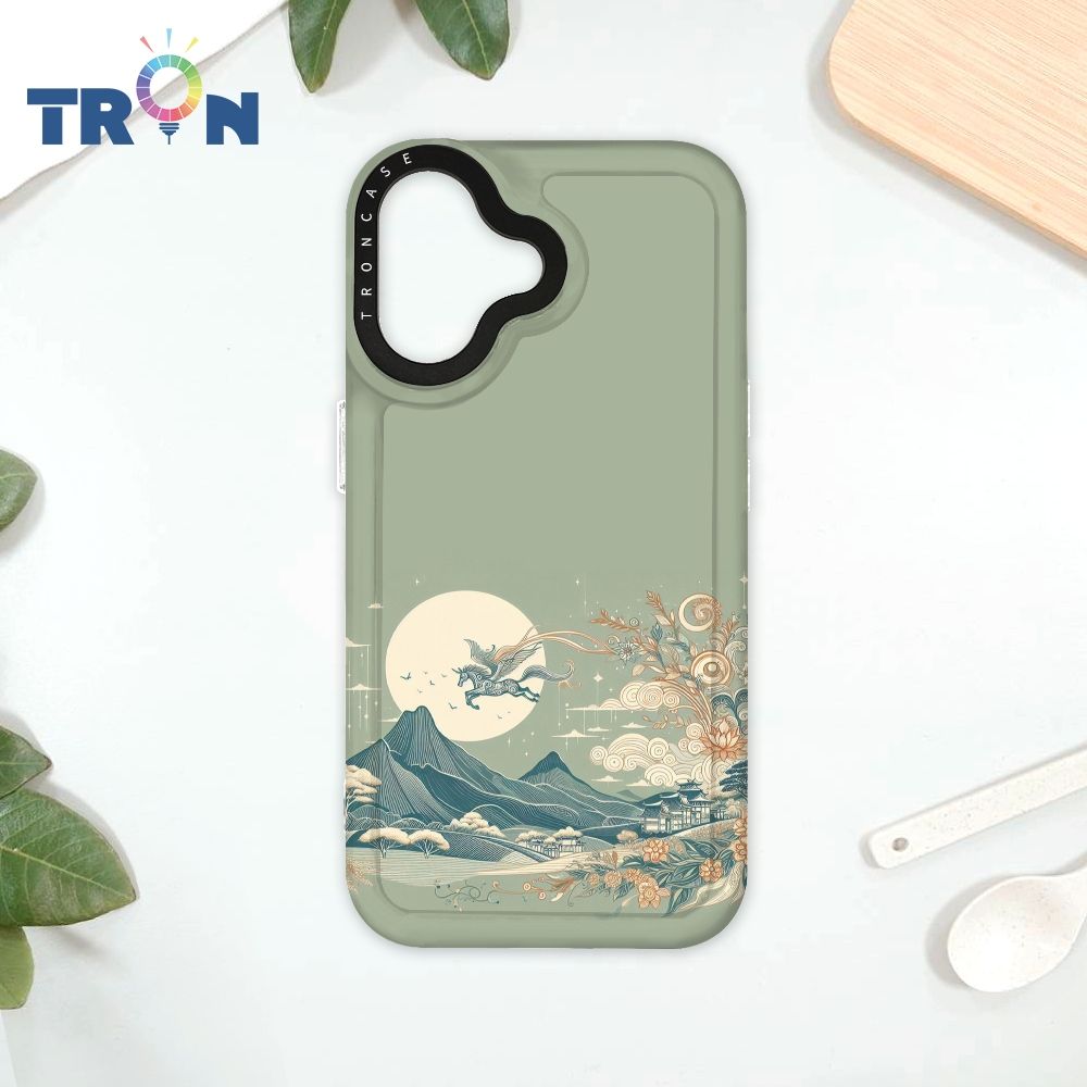  TRON iPhone 16 圓形復古山水畫系列 太空殼 透白款 手機殼