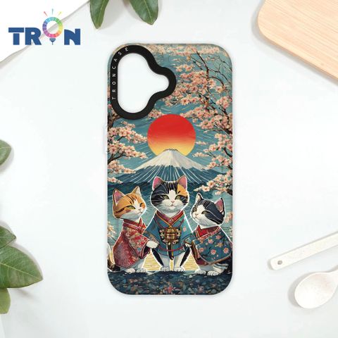 TRON iPhone 16 日系富士山櫻花貓咪系列 太空殼 透白款 手機殼