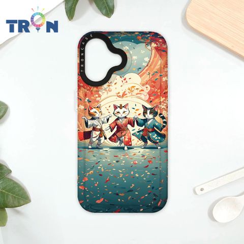 TRON iPhone 16 穿著和服跳舞的三隻花貓咪系列 太空殼 透白款 手機殼