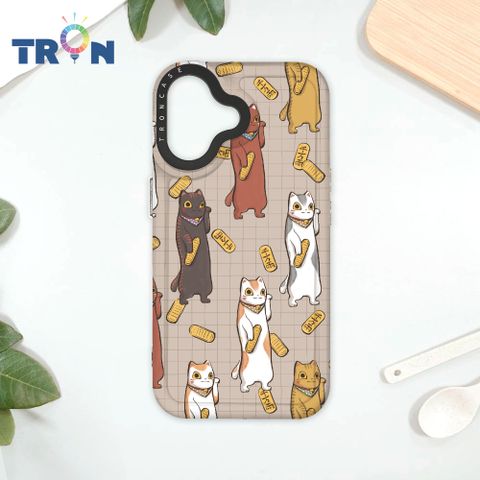 TRON IPhone 16 俄羅斯方塊招財貓-長貓來襲 太空殼 透黑款 手機殼