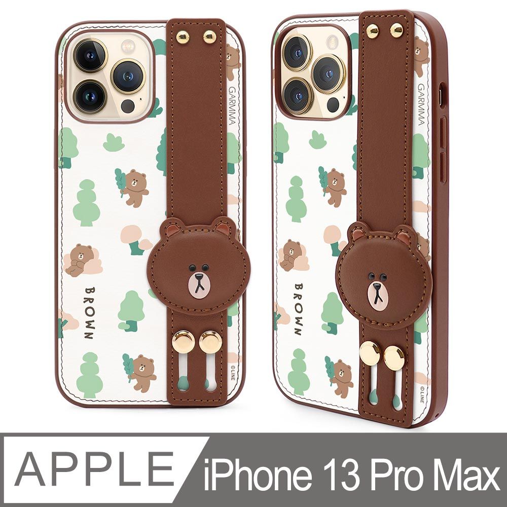 GARMMA  LINE FRIENDS iPhone 13 Pro Max 6.7吋 手掌帶燙金皮革保護套