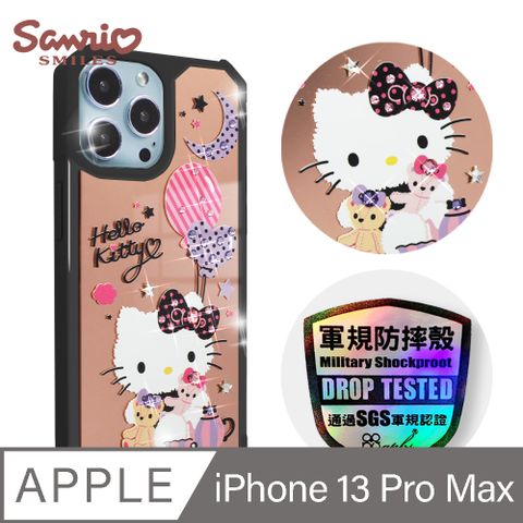 Sanrio 三麗鷗 三麗鷗 Kitty iPhone 13 Pro Max 6.7吋軍規防摔鏡面水晶彩鑽手機殼-凱蒂夜未眠