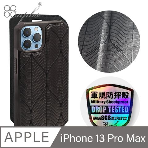 APBS iPhone 13 Pro Max 6.7吋浮雕感軍規防摔立架皮套-潮水