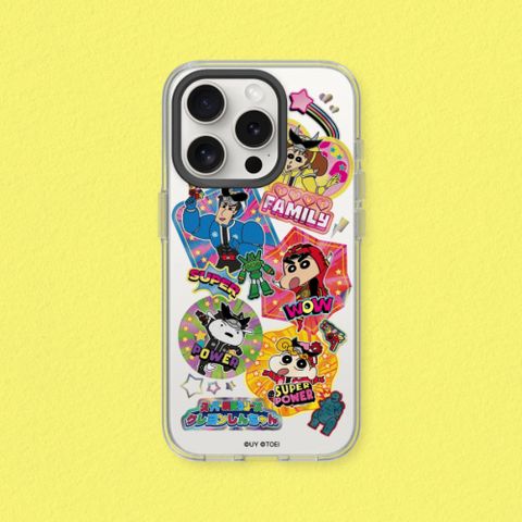 【犀牛盾】iPhone 15系列Clear透明防摔手機殼｜蠟筆小新X超級戰隊-野原一家貼紙款