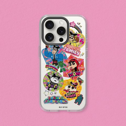 iPhone 12系列Clear(MagSafe 兼容)透明防摔手機殼｜蠟筆小新X超級戰隊-野原一家貼紙款