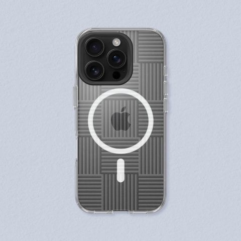 iPhone 16系列Clear(MagSafe兼容)透明防摔手機殼-相機鍵按鈕版｜獨家設計玻璃紋理-編織紋理玻璃