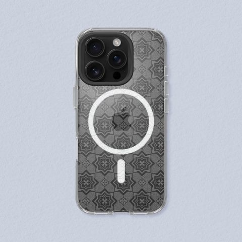 iPhone 16系列Clear MagSafe兼容透明防摔手機殼-相機鍵按鈕版｜獨家設計玻璃紋理-摩洛哥花磚馬賽克玻璃