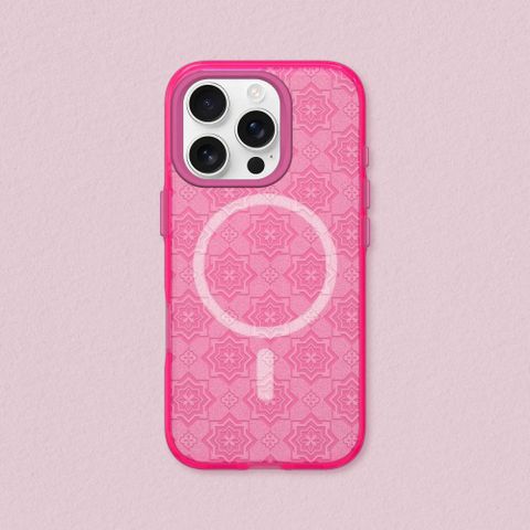 iPhone 16系列JellyTint MagSafe 兼容透明手機殼-相機鍵按鈕版-獨家設計玻璃紋理-摩洛哥花磚馬賽克玻璃