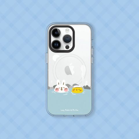 【犀牛盾】iPhone 16e Clear(MagSafe兼容)透明防摔手機殼｜懶散兔與啾先生系列-泡溫泉