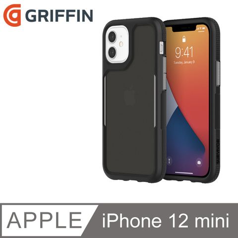 Griffin Survivor Endurance iPhone 12 mini軍規抗菌霧透防摔殼(4.25米防摔)-黑色/霧透黑背蓋