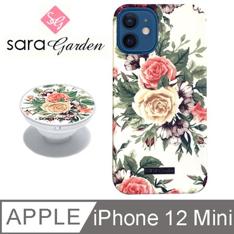 【Sara Garden】iPhone 12 Mini 手機殼 i12 Mini 保護殼 5.4吋 氣囊氣墊手機支架 水彩玫瑰花