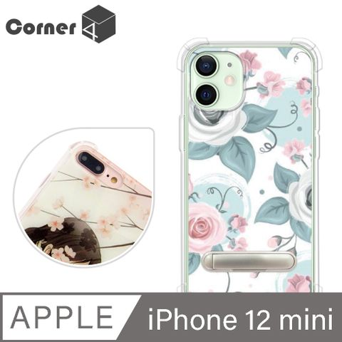 Corner4 iPhone 12 mini 5.4吋四角防摔立架手機殼-童話玫瑰