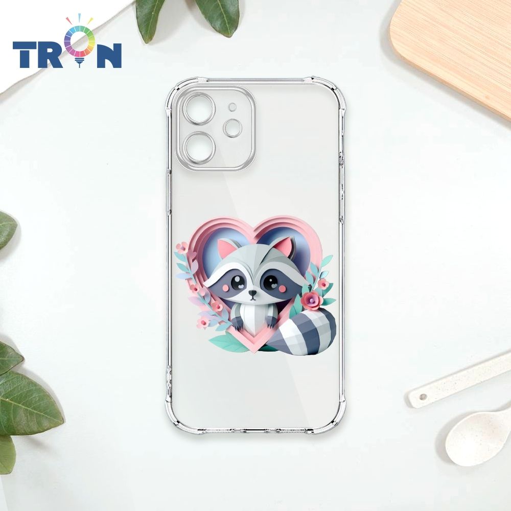  TRON IPhone 12 MINI 可愛紙雕浣熊 四角防摔殼 手機殼