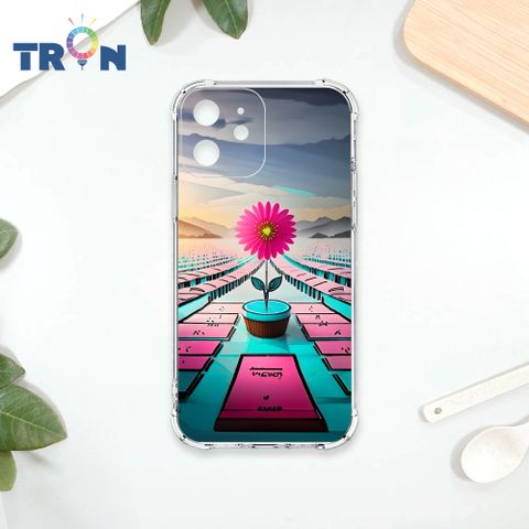 TRON IPhone 12 MINI 桃藍色花朵系列 四角防摔殼 手機殼