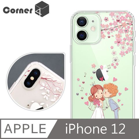 Corner4 iPhone 12 6.1吋 奧地利彩鑽雙料手機殼-櫻花戀