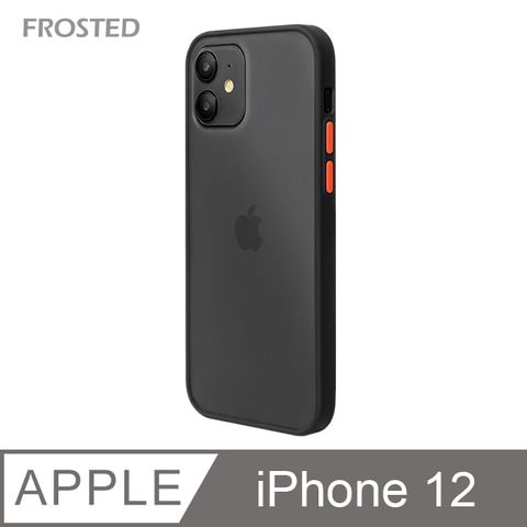 【個性撞色防摔】iPhone12 手機殼 i12 親膚手感 鏡頭加高 不留指紋(黑+紅鍵)