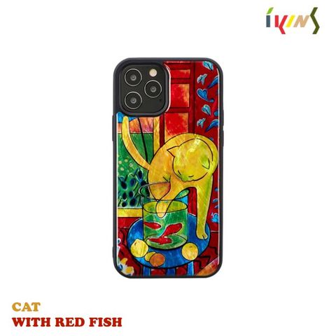 Man&amp;wood iPhone 12 / 12 Pro 天然貝殼 造型保護殼-貓與金魚 Cat with Red Fish