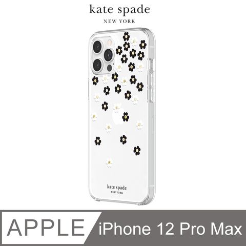 Kate Spade Scattered Flowers iPhone 12 Pro Max 黑白小花+金色鑲鑽透明殼